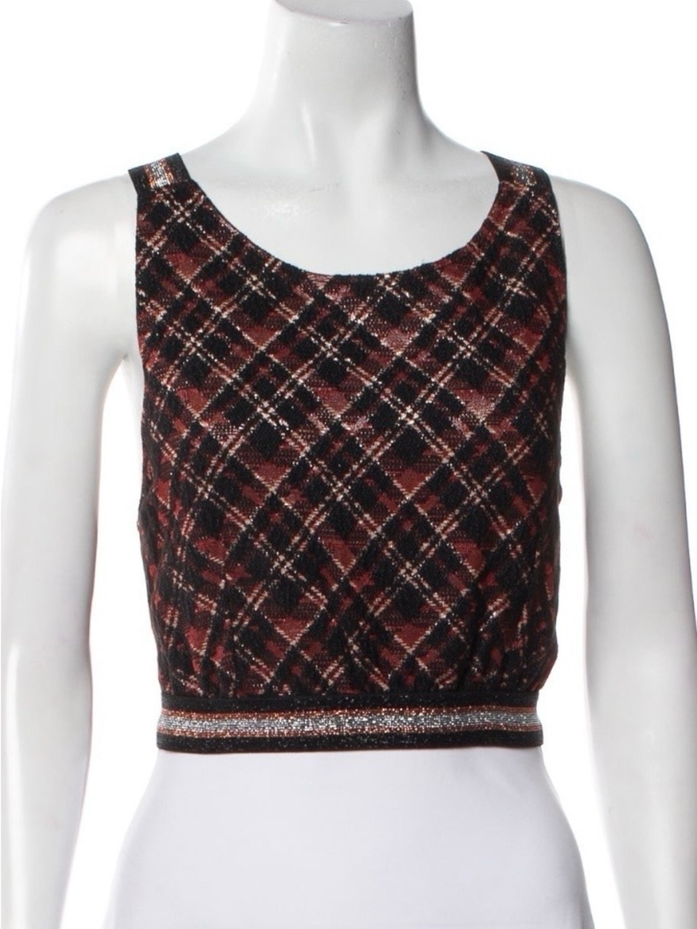 Anne Fontaine Plaid Strappy Cropped Tank, NWT
